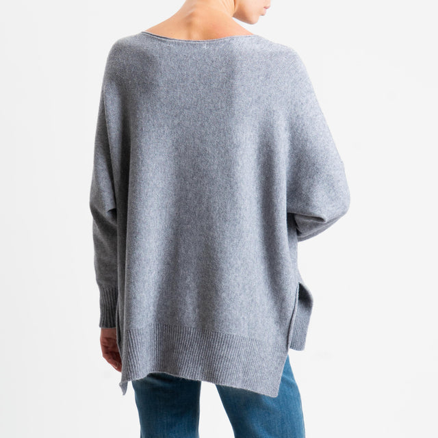 Suéter Haveone con borde acanalado y aberturas laterales - Gris