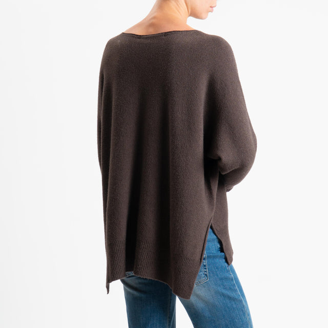 Suéter de canalé con aberturas laterales Haveone - Cacao