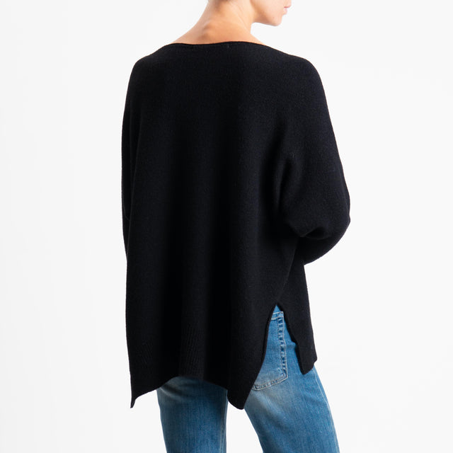 Suéter cuadrado de canalé con aberturas laterales de Haveone - Negro