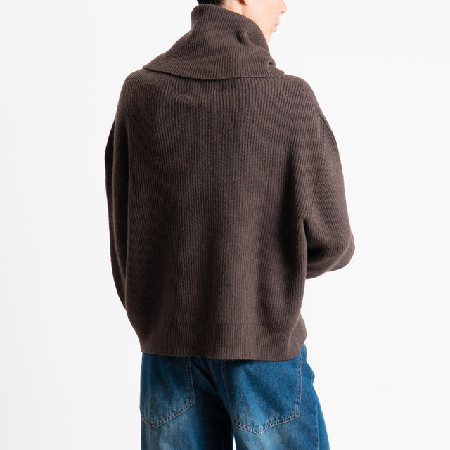 Suéter de cuello vuelto acanalado Haveone - Marrón oscuro