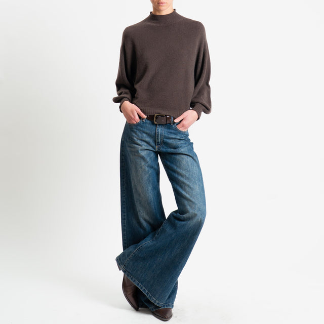 Suéter de cuello redondo con mangas populares de Haveone - Cacao