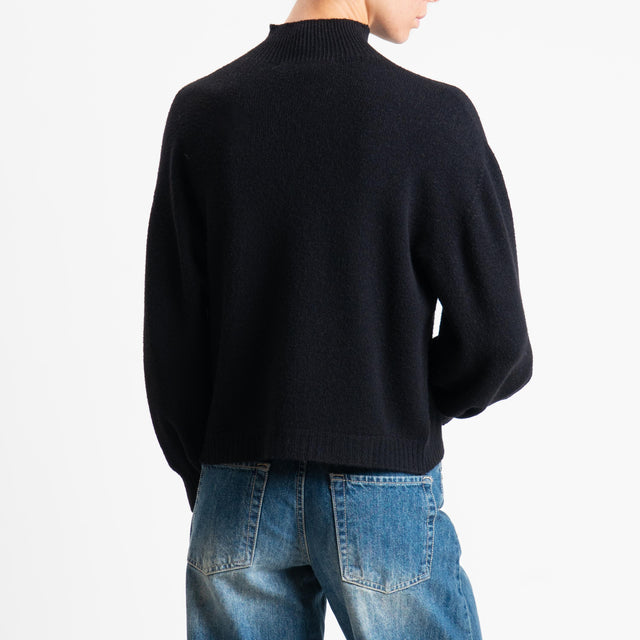 Suéter Haveone con cuello redondo y mangas abullonadas - Negro