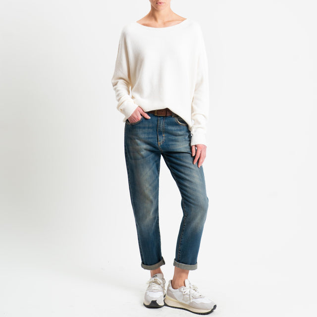 Suéter de cuello redondo acanalado Haveone - Mantequilla