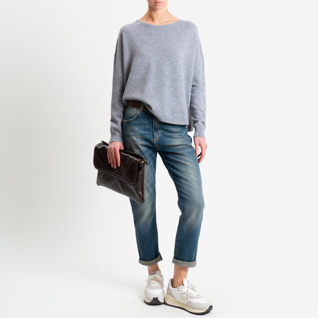 Haveone-Maglia girocollo bordi a coste - grigio