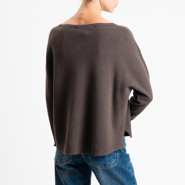 Suéter de cuello redondo acanalado Haveone - Cacao