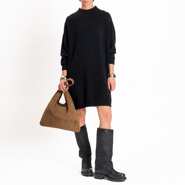 Haveone-Abito in maglia collo montato - nero