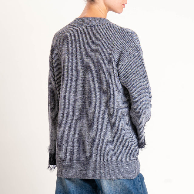 Haveone-Maglia melange asimmetrico con pizzo - nero