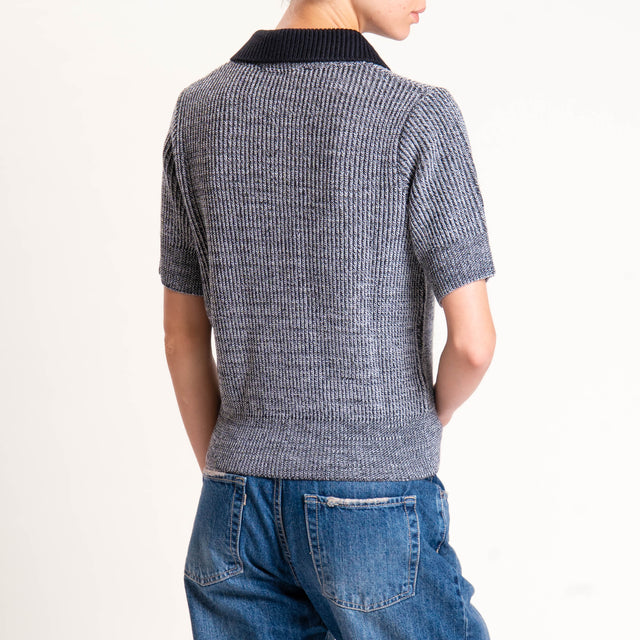 Haveone-Maglia polo melange con gioiello - nero