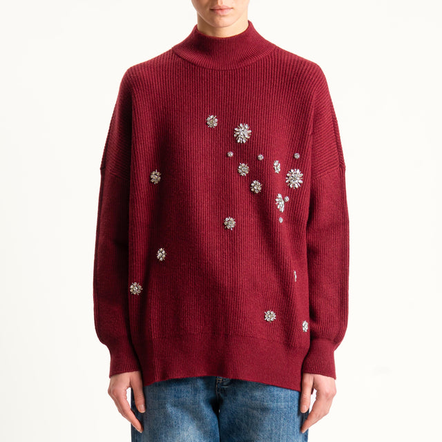 Haveone-Maglia collo montato con applicazioni - Bordeaux
