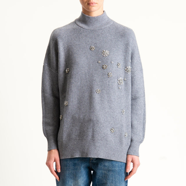 Haveone-Maglia collo montato con applicazioni - grigio
