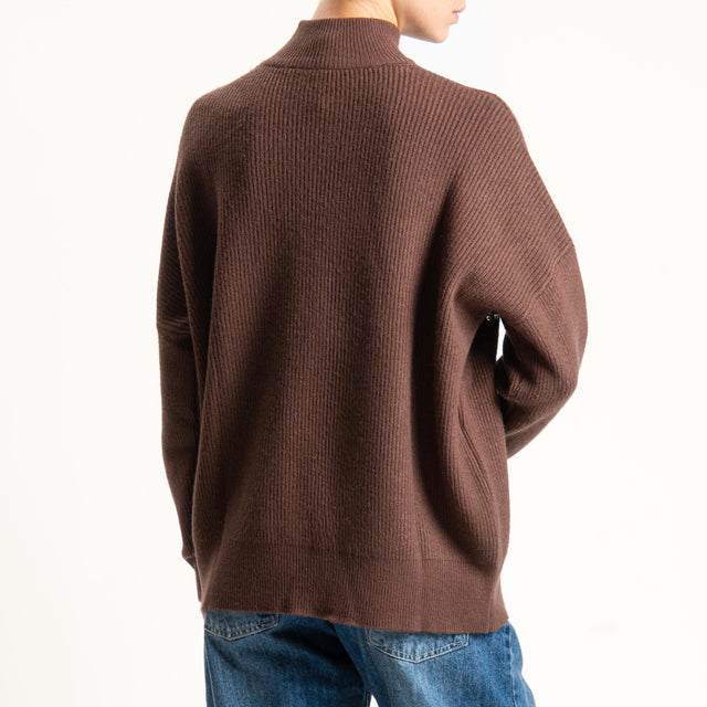 Haveone-Maglia collo montato con applicazioni - moro