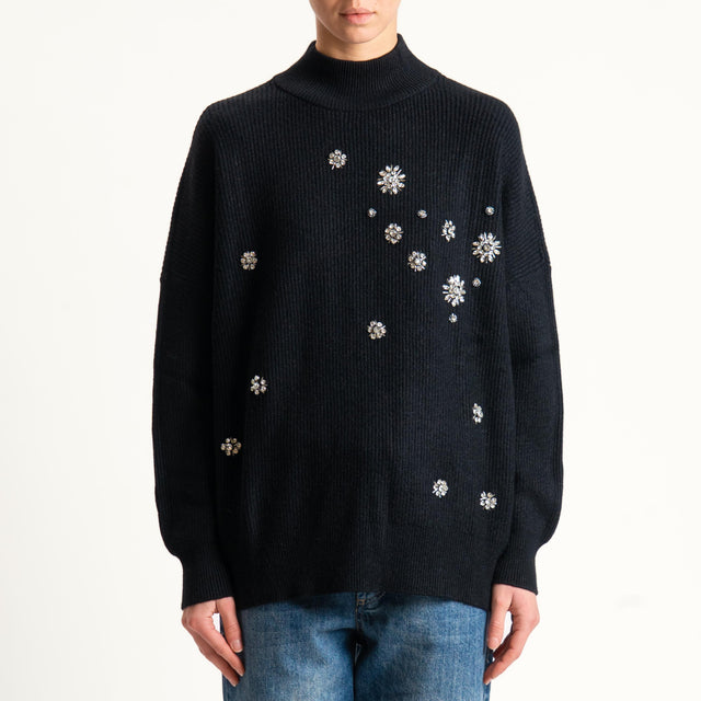 Haveone-Maglia collo montato con applicazioni - nero