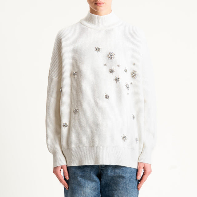 Haveone-Maglia collo montato con applicazioni - panna
