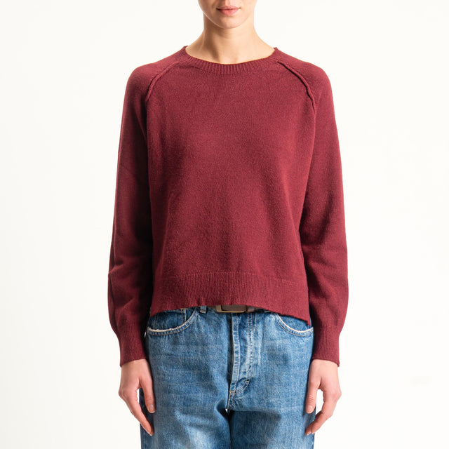 Haveone-Maglia girocollo cuciture taglio felpa spacchi laterali - Bordeaux