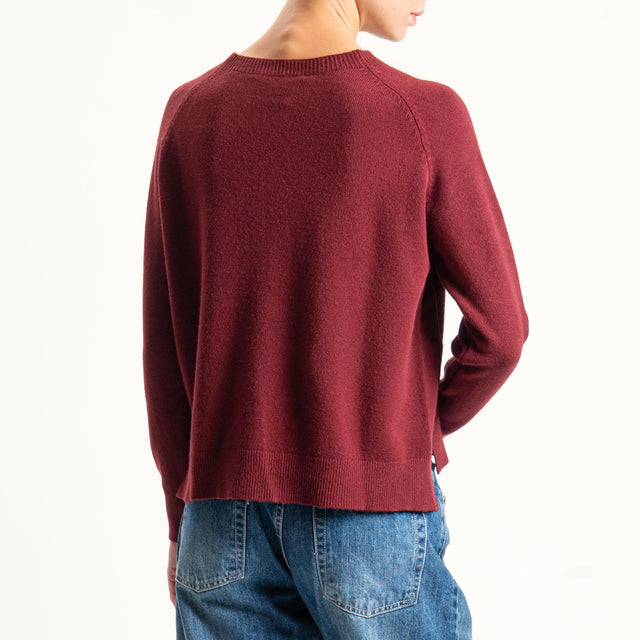 Haveone-Maglia girocollo cuciture taglio felpa spacchi laterali - Bordeaux