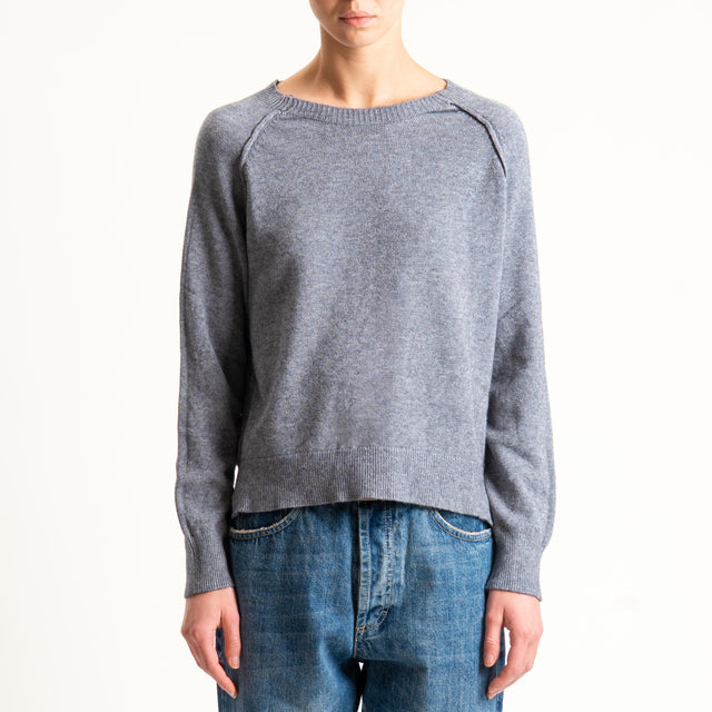 Haveone-Maglia girocollo cuciture taglio felpa spacchi laterali - grigio