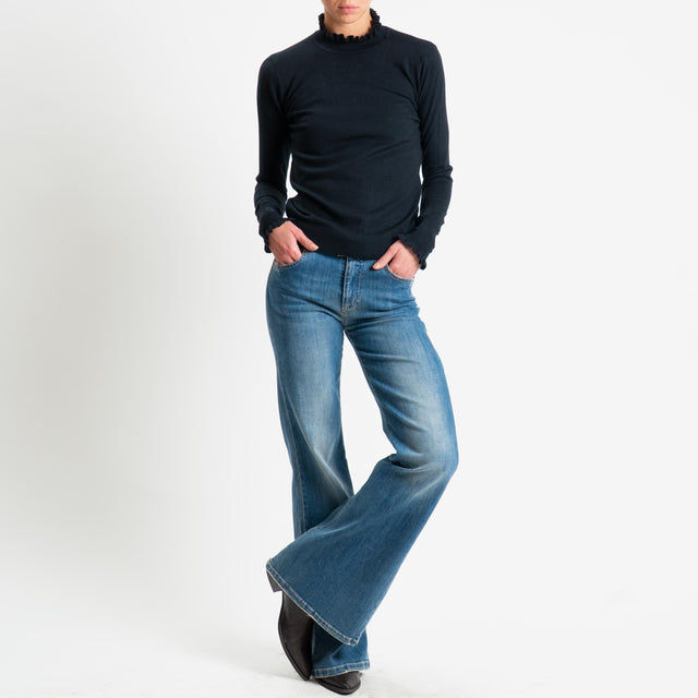 Haveone-Maglia bordi rouches - nero