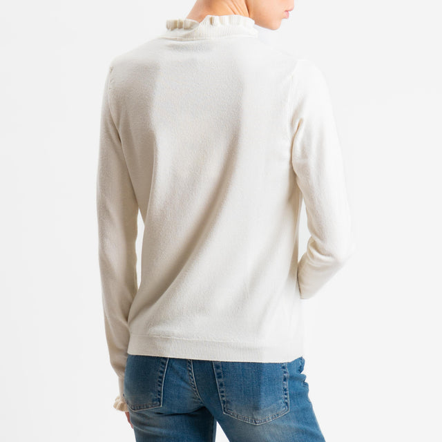 Haveone-Maglia bordi rouches - panna