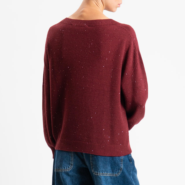 Haveone-Maglia girocollo con micro paillettes - Bordeaux