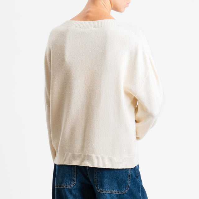 Haveone-Maglia girocollo con micro paillettes - panna