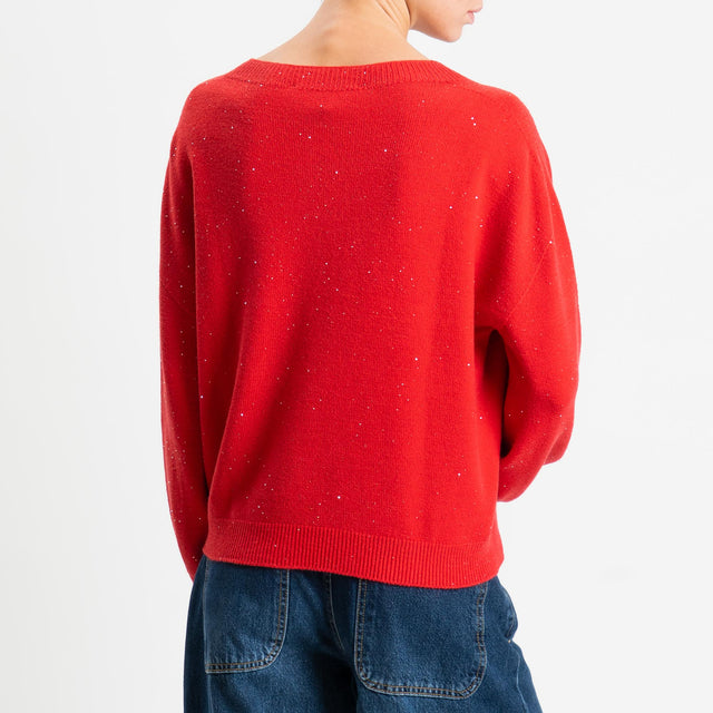 Haveone-Maglia girocollo con micro paillettes - rosso