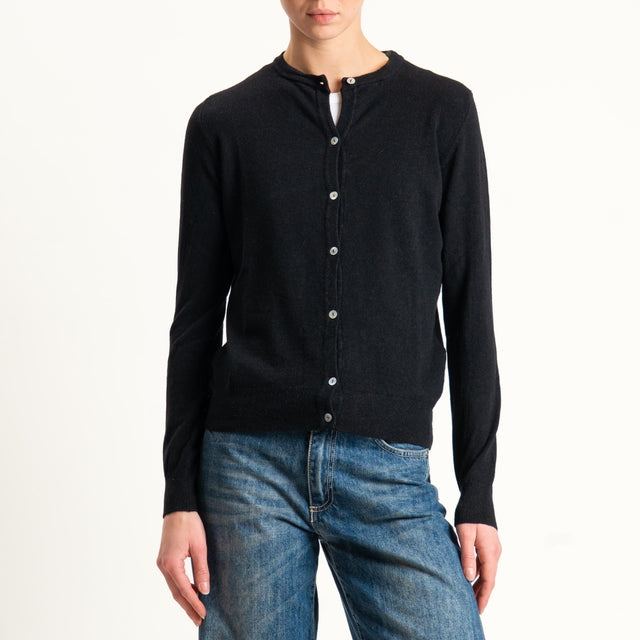 Haveone-Cardigan con bottoni in madreperla - nero