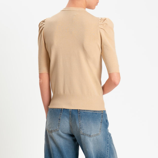 Haveone-Maglia girocollo manica sbuffo - beige