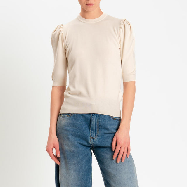 Haveone-Maglia girocollo manica sbuffo - burro