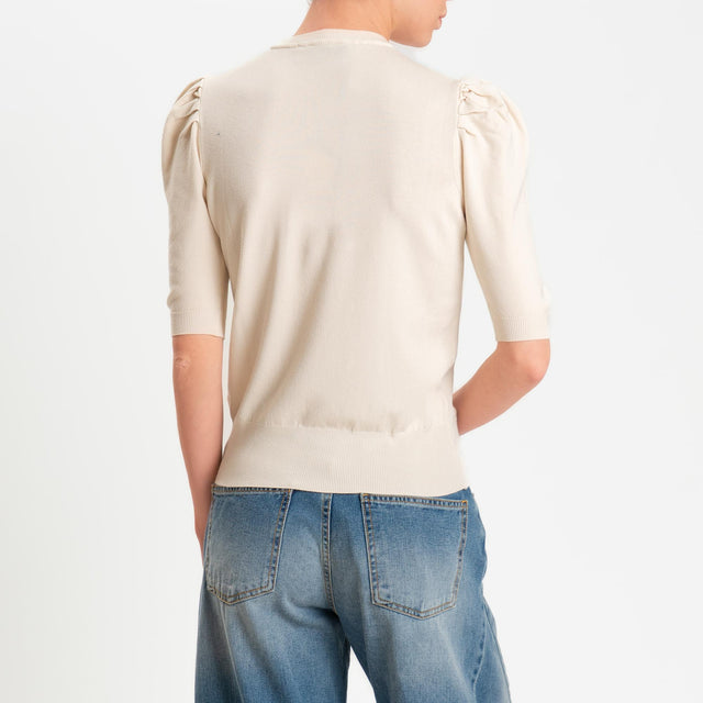 Haveone-Maglia girocollo manica sbuffo - burro