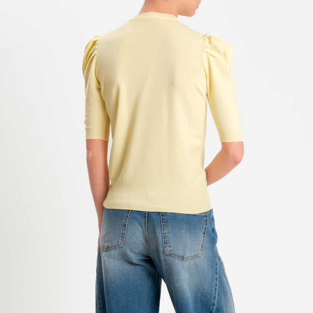 Haveone-Maglia girocollo manica sbuffo - giallo