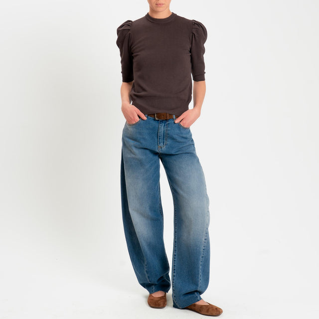 Haveone-Maglia girocollo manica sbuffo - moro