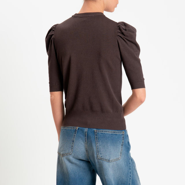 Haveone-Maglia girocollo manica sbuffo - moro