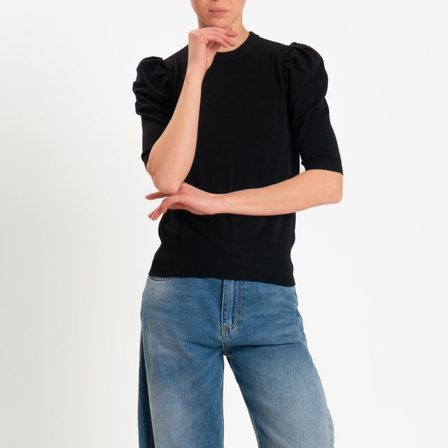 Haveone-Maglia girocollo manica sbuffo - nero