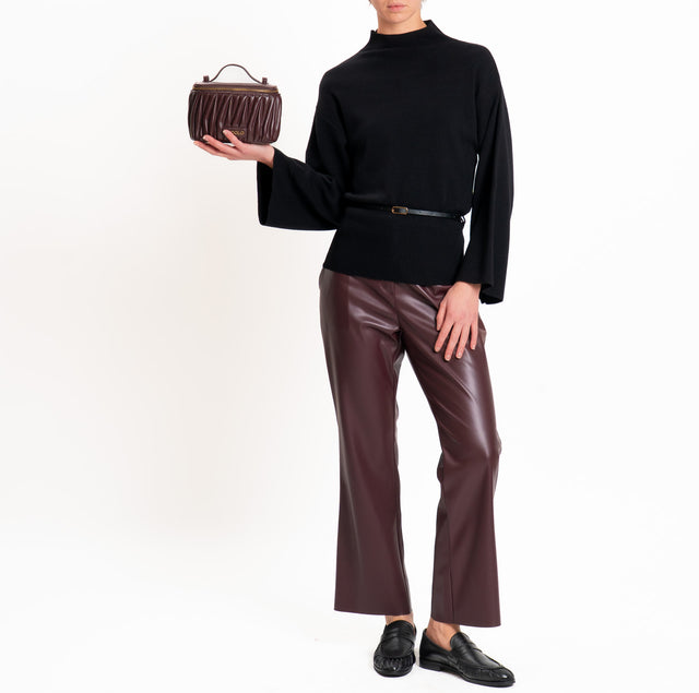 Haveone-Mock neck sweater with belt - black