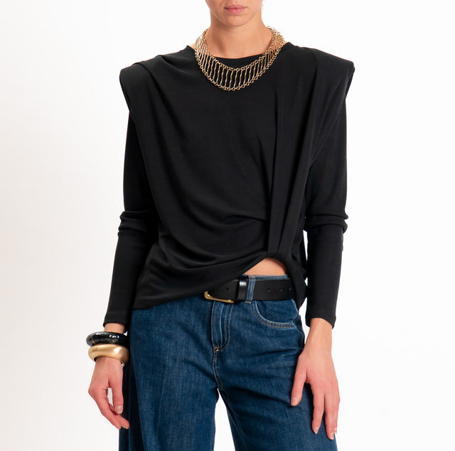 Haveone-Jersey tank top with shoulder pads - black