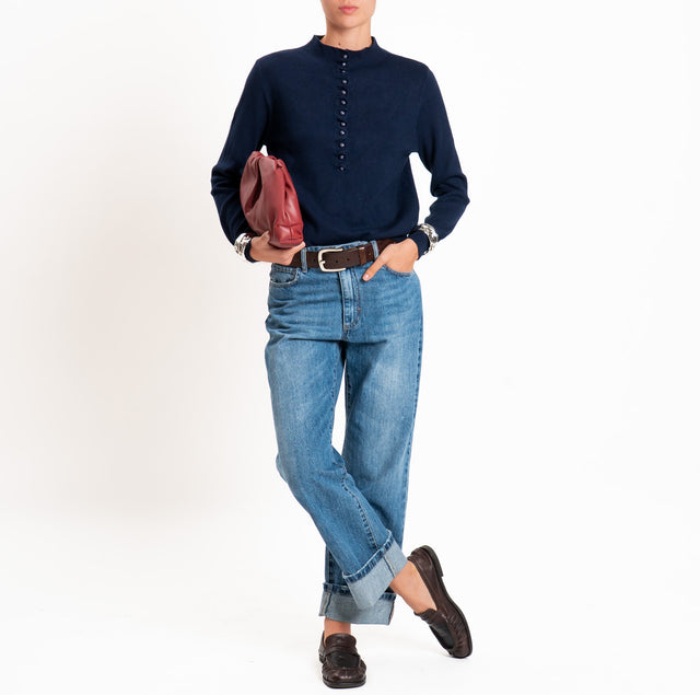 Haveone-Maglia serafino a costine - blu