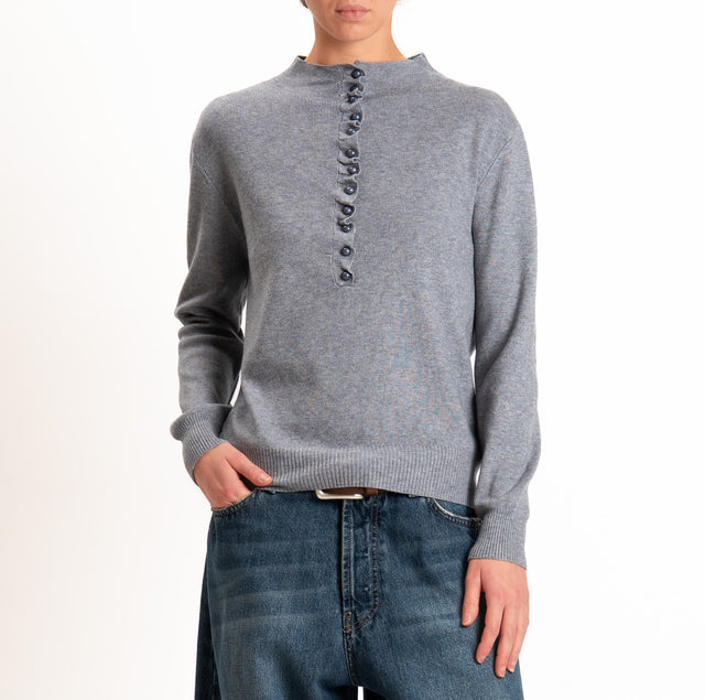 Haveone-Maglia serafino a costine - grigio