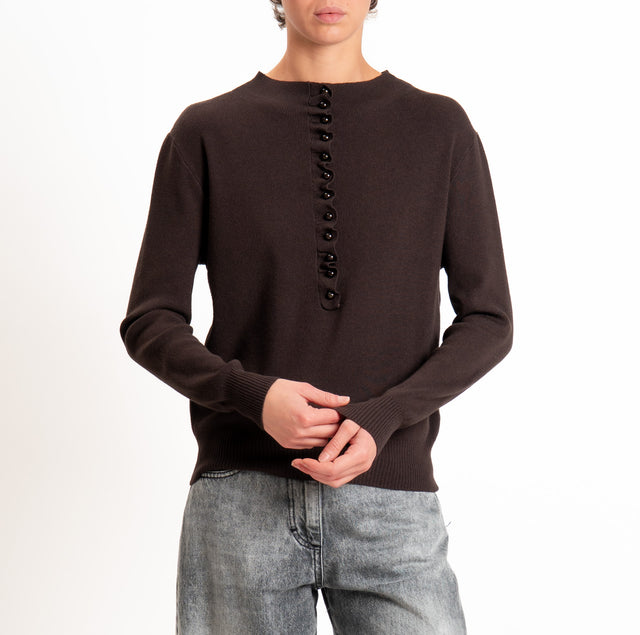 Haveone-Maglia serafino a costine - moro
