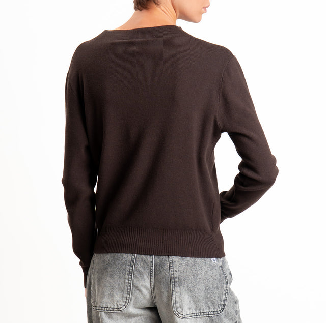 Haveone-Maglia serafino a costine - moro
