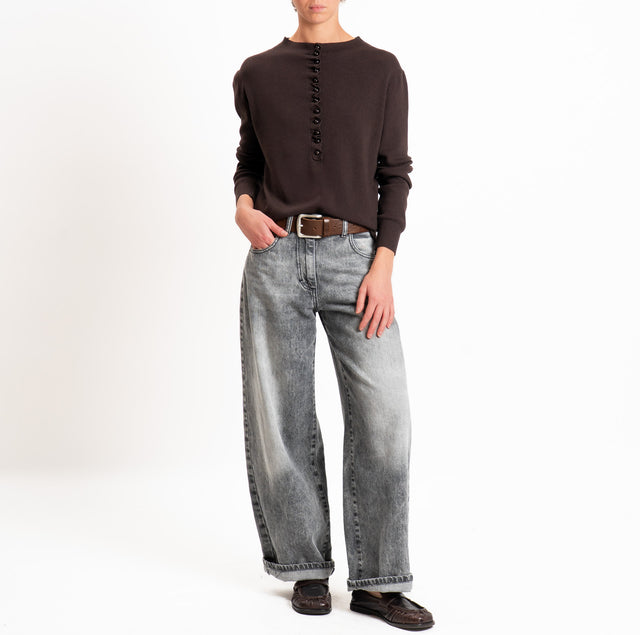 Haveone-Maglia serafino a costine - moro
