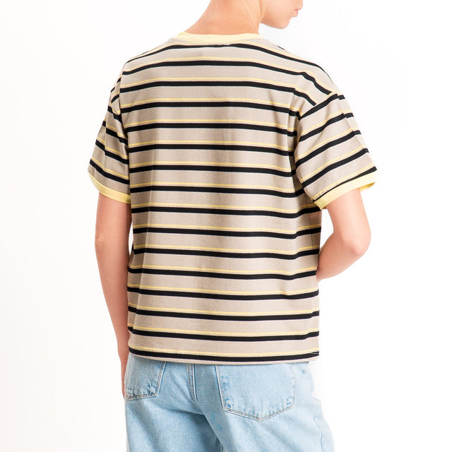Haveone-Maglia scatola a righe cotone riciclato - giallo/beige/nero