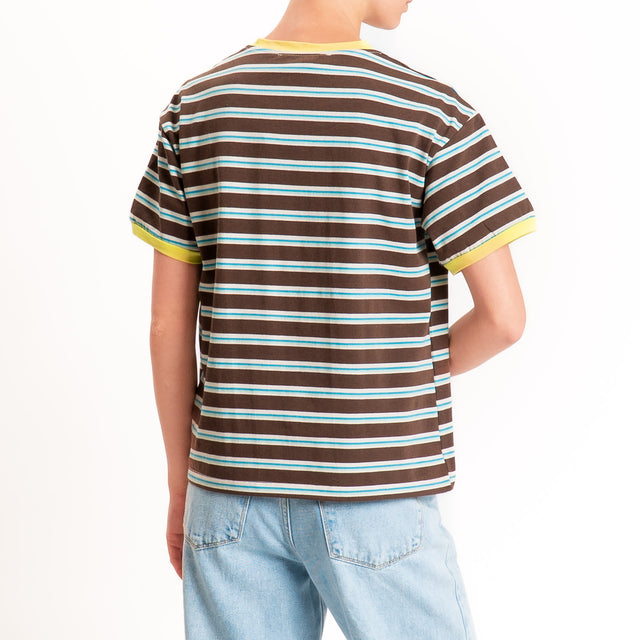 Haveone-Maglia scatola a righe cotone riciclato - lime/moro/celeste