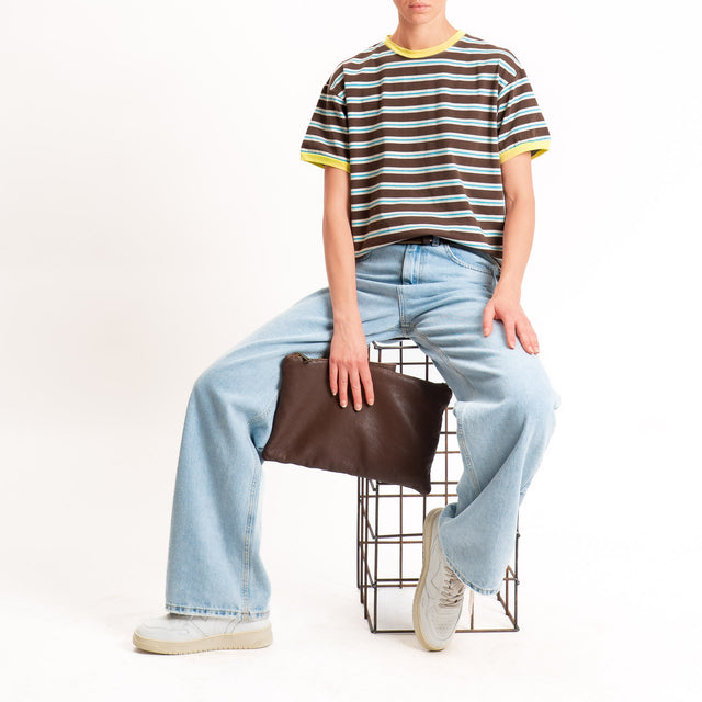 Haveone-Maglia scatola a righe cotone riciclato - lime/moro/celeste