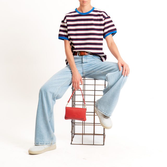 Haveone-Maglia scatola a righe cotone riciclato - royal/latte/blu