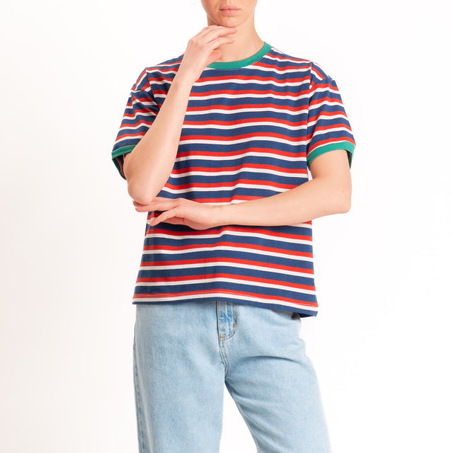 Haveone-Maglia scatola a righe cotone riciclato - verde/rosso/blu