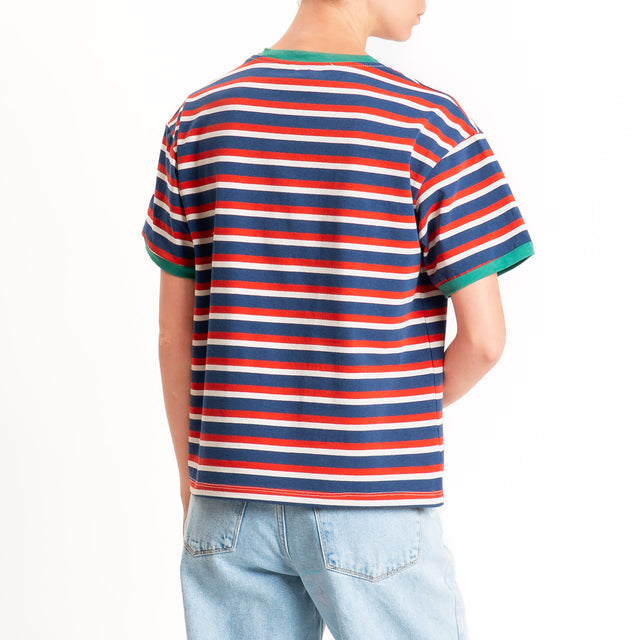 Haveone-Maglia scatola a righe cotone riciclato - verde/rosso/blu