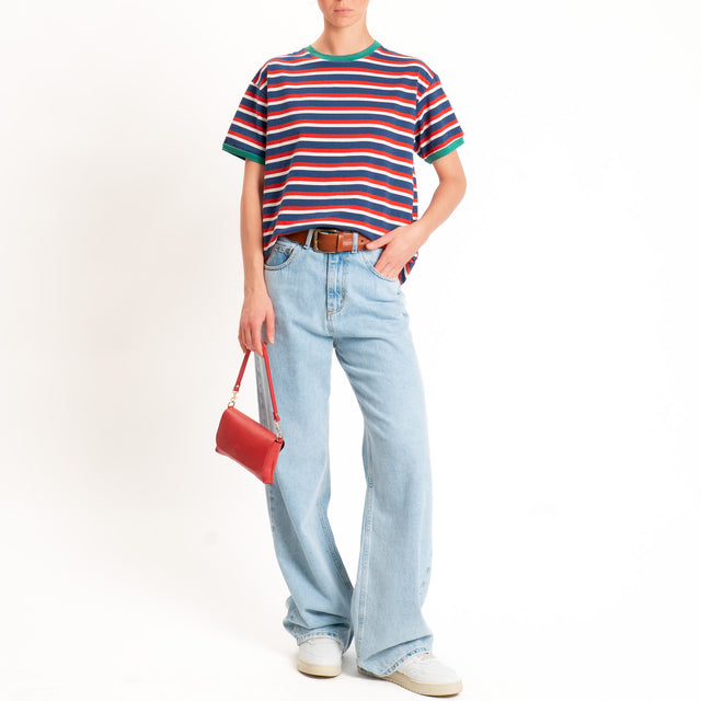 Haveone-Maglia scatola a righe cotone riciclato - verde/rosso/blu