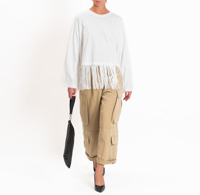 Haveone-T-shirt con frange - bianco