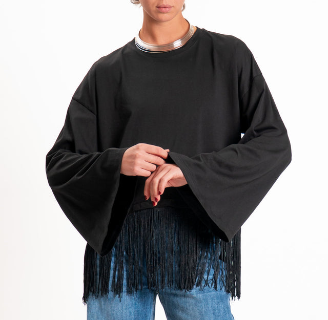 Haveone-T-shirt con frange - nero