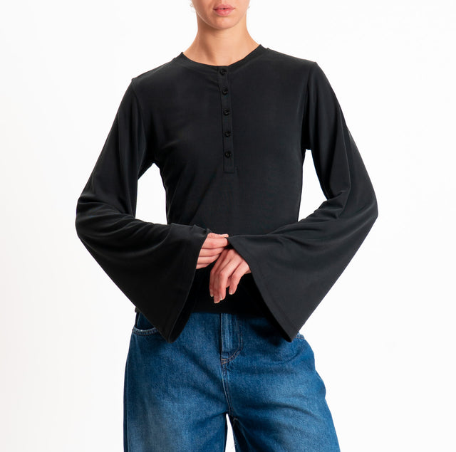 Haveone-T-shirt serafino jersey manica ampia - nero